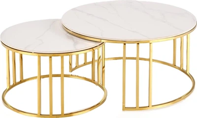 Набір столиків Halmar Mercury 3 Білий мармур / Золотий 2 шт (5905248129634)