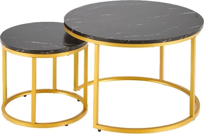 Набір столиків Halmar Paola Чорний мармур / Золотий 2 шт (5905248129665)
