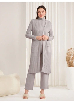 Костюм (кардиган, гольф, штани) SHEIN M Світло-сірий sz2309271339992516