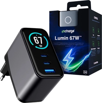 Ładowarka sieciowa 3mk InCharge Lumin 2 x USB Type-C + 1 x USB Type-A 67 W Black/Grey