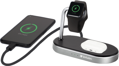 Бездротова зарядна підставка Verbatim WCS-02 3 in 1 Apple Watch iPhone Black-Silver (23942495567)