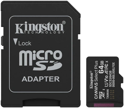 Карта пам'яті Kingston microSD 64GB C10 UHS-I A1 V10 R100MB/s + SD