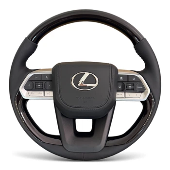 Руль для Lexus LX570, GX460. С подогревом. Стиль LC300. Рояльный лак. Подушка из кожи. Логотип и кнопки - хром.