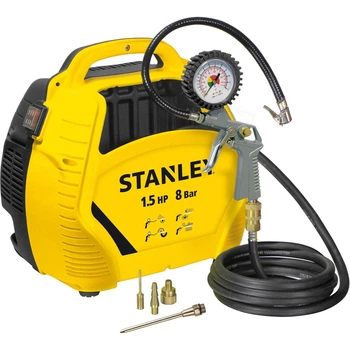 Компресор повітряний поршневий STANLEY AIR KIT, продуктивність 180 л/хв, потужність 1.1 кВт, тис 8 Бар, об'єм ресивера 0 л, вага