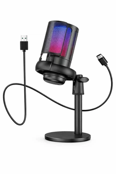 Микрофон для компьютера игровой студийный конденсаторный профессиональный для ПК с поп-фильтром для стримов записи подкастов вокала с подсветкой RGB
