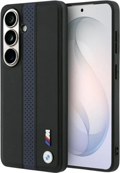 Etui BMW Perforated Stripe Logo MagSafe do Samsung Galaxy S26 Black/Blue (BMHMS26S25PCPSKB)