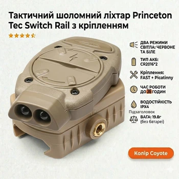 Тактичний ліхтар на шолома Princeton Tec Switch Rail з кріпленням Біле та Червоне світло
