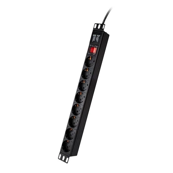 Подовжувач LogicPower на 8 розеток 16A 1.8м 1U 19" алюмінієвий корпус Black