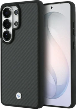 Etui BMW Sign Magnetic Carbon Fiber MagSafe do Samsung Galaxy S26 Ultra Grey/Black (BMHMS26L24CFSIMMK)