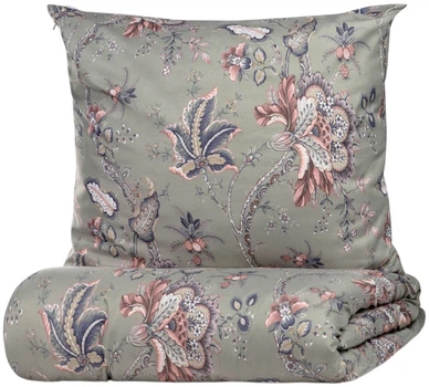 Komplet pościeli Homla Claras Poszewka na kołdrę 160 x 200 cm + 2 poszewki na poduszki 70 x 80 cm z mikrofibry w liście i kwiaty szara (5902869997901)