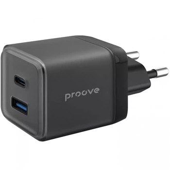 Сетевое зарядное устройство Proove Pure GaN Plus 30W 1*USB QC3.0 1*Type-C PD3.0 Black