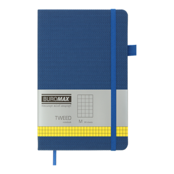 Блокнот BUROMAX 125*195мм 96арк. TWEED 291163-02 штучна шкіра, синій, на гумці (клітинка) /BM.291163-02/
