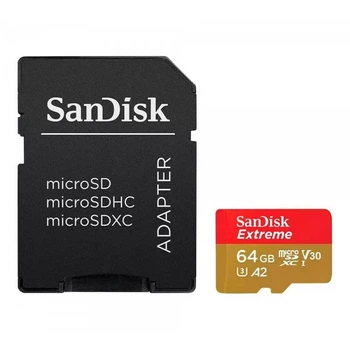 Карта пам'яті microSDXC (UHS-1 U3) SanDisk Extreme For Action Cams and Drones A2 64Gb class 10 V30 (R170MB/s, W80MB/s) (adapter) (SDSQXAH-064G-GN6AA) (18194)