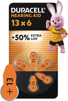 Батарейки для слуховых аппаратов Duracell Hearing Aid 13 6 шт (5000394167070)