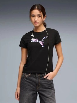 Футболка хлопковая женская Puma Graphics Floral Cat Tee 69191201 XL Black (4069161649646)