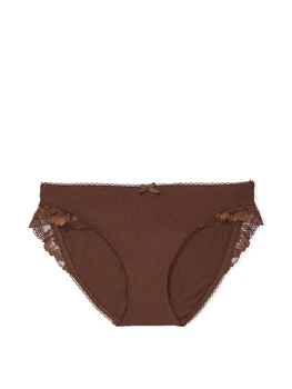 Трусики-бікіні Body by Victoria Stretch Cotton з мереживною талією - колір Coconut Brown XXL (11263053)