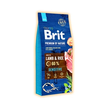 Сухой корм Brit Premium с ягненком для взрослых собак всех пород с чувствительным пищеварением, 15 кг