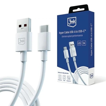 Кабель 3mk Hyper Cable USB-A to USB-C 5A 60W 1.2m White (5903108527262)