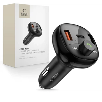 FM-трансмиттер Tech-Protect CC06 2xUSB-A | USB-C 72W Black (5906302361786)
