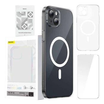Чехол и защитное стекло Baseus Magnetic Crystal Clear with Cleaner Kit для iPhone 13 Transparent with MagSafe (ARSJ010602)