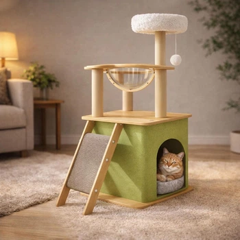 Когтеточка-комплекс для кота (Cat Tree) с полочками и домиком, устойчивая конструкция Volso Y-25