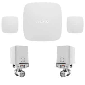 Комплект антипотоп 3/4" Ajax Hub 2, 2 крана Ajax WaterStop, 2 датчика протечки Ajax LeaksProtect White