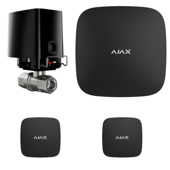 Комплект антипотоп 3/4" Ajax Hub 2, кран Ajax WaterStop, 2 датчики протікання Ajax LeaksProtect (Black)