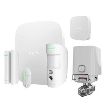 Комплект сигнализации и защиты от потопа Ajax StarterKit Cam (HDR) white + Ajax WaterStop 3/4" white + датчик затопления Ajax LeaksProtect
