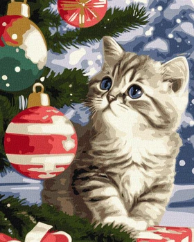 Картина по номерам - Котенок под елкой ©art_selena_ua Идейка 40х50 см (KHO6546)