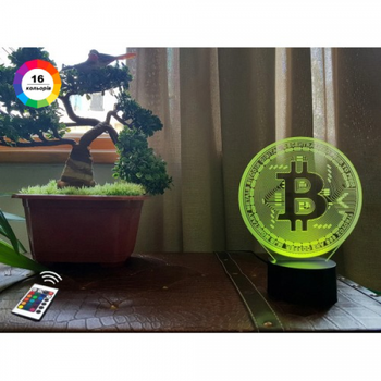 3D ночник подарочная ночная LED лампа светодиодный светильник Bitcoin с пультом ДУ 16 цветов адаптером на usb батарейках из акрила для дома спальни детской оригинальный романтический подарок парню мужу 3DTOYSLAMP
