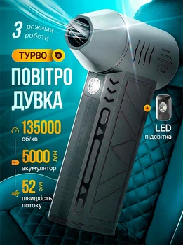 Воздуходувка аккумуляторная для уборки пыли турбовентилятор 3 режима мини вентилятор для выдувания мусора листьев с фонариком