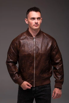 Куртка чоловіча бомбер еко шкіра коричневий 3XL