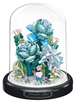 Конструктор Blue Roses Серия Flower Flask Голубая роза под куполом 522 деталей