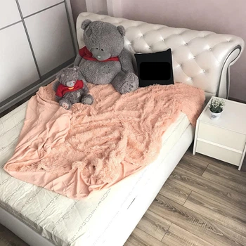 Большой плед-покрывало Травка Евро 220х240 см с длинным пушистым ворсом на велюровой подкладке