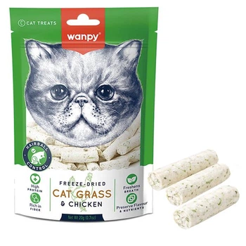 Сублимированное лакомство Wanpy Cat Grass & Chicken - кошачья трава с курицей, для кошек, 20 г (6927749811565)