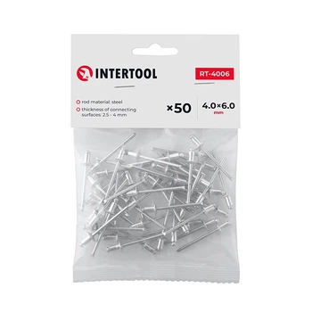 Заклепка алюмінієва 4.0 x 6.0 мм, уп. 50 шт. INTERTOOL RT-4006