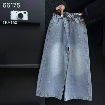 Джинсы для девочки Baggy с камушками 110 Голубые (66175)