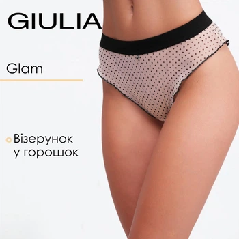 Труси жіночі бразиліана із сітки в горошок Giulia Glam 2240/40 M Beige dots, ніжні прозорі трусики, жіноча білизна