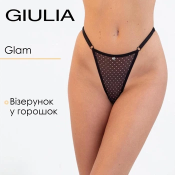 Труси жіночі стрінги із сітки в горошок Giulia Glam 2116/40 M Black-black dots, прозорі трусики з сітки, нижня білизна