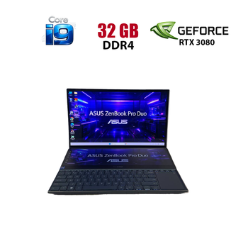 Ігровий ноутбук Б-класу Asus ZenBook Pro Duo UX582HS / 15,6" (3840x2160) OLED / Intel Core i9-11900H (8 (16) ядер по 2,1 - 4,9 ГГц) / 32 ГБ DDR4 / 1000 ГБ SSD NVMe / nVidia GeForce RTX 3080, 8 ГБ GDDR6, 256-біт / WebCam б/в