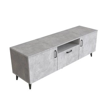 Тумба Лэстер на конусных ножках Ferrum-decor 48x139x38 Черный металл ДСП Бетон 16 мм (FRD-106801)