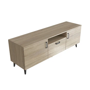 Тумба Лэстер на конусных ножках Ferrum-decor 48x139x38 Черный металл ДСП Дуб Сонома 16 мм (FRD-106804)