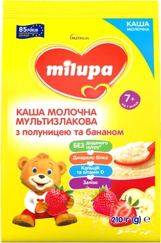 Каша молочна мультизлакова Milupa з полуницею та бананом для дітей від 7 міс 210 г (5900852058615)