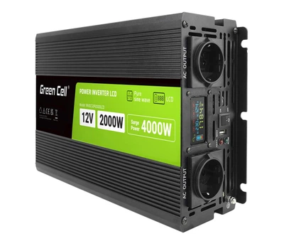 Перетворювач (інвертор) DC-AC Green Cell LCD 12V 2000W/4000W (INVGC12P2000LCD)