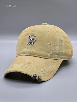 Кепка бейсболка Chrome hearts рваная потертая с кольцами мужская женская Желтый