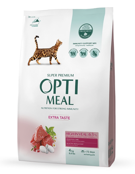 Сухой корм OptiMeal Adult Cat High in Veal для взрослых котов с высоким содержанием телятины 4 кг