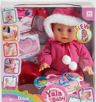 Пупс функциональный Yale Baby 35 см в комбинезоне с бутылочкой горшком пьет и писает YL1989E