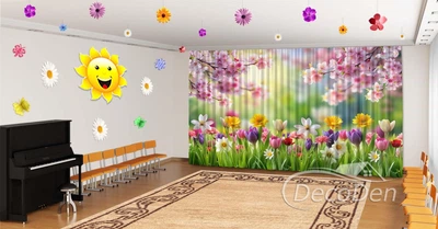 Весняні Фото Штори в дитячий сад PHOTODECOR "Сакура та квіти"