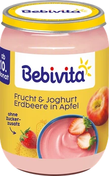 Фруктово - йогуртове пюре з ПОЛУНИЦЕЮ та ЯБЛУКОМ, TM Bebivita, для дітей з 10 місяців, 190 грам