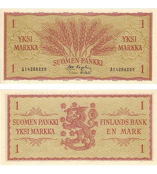 Банкнота 1 маркка Фінляндія 1963 рік UNC